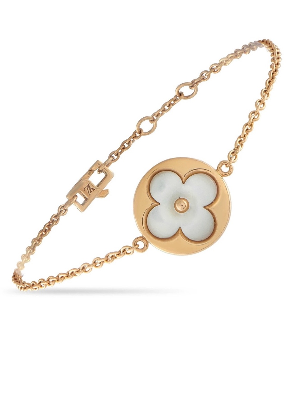 Louis Vuitton Gold-Tone Bracelet with White Monogram Flower
